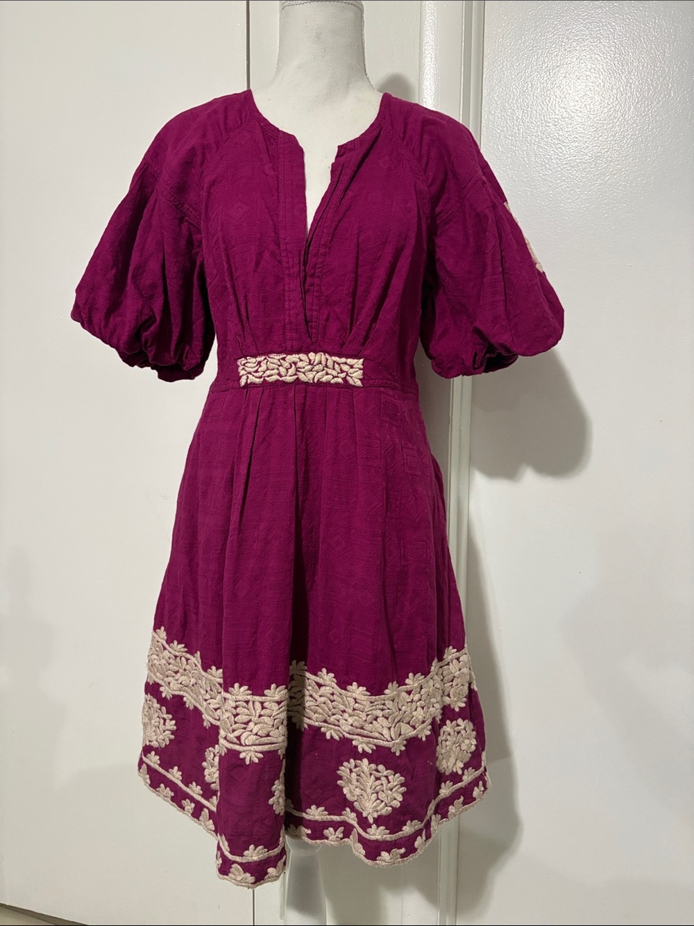 Anthropologie Orla Magenta Pink Embroidered Mini Dress Women’s Size US 14